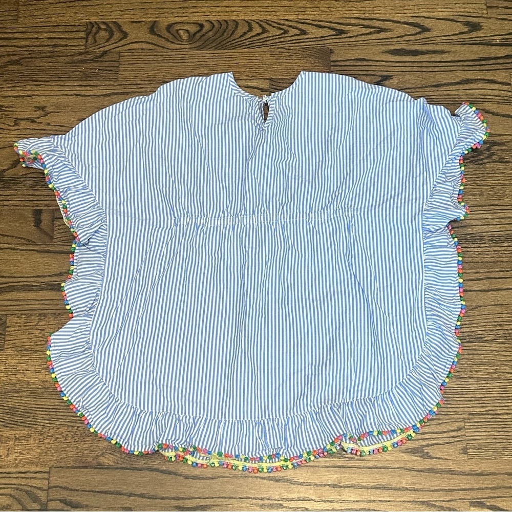 Mini Boden Pompom Cotton CoverUp Poncho Caftan - size 7-8